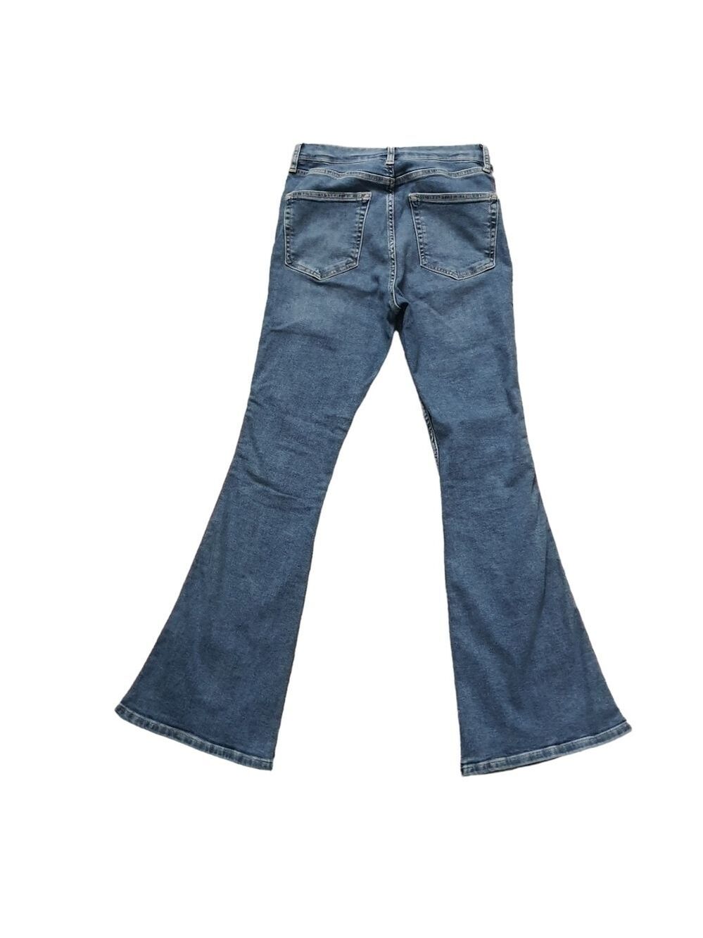๐บ๐ธ Topshop Jeans Moto Jamie Flare Womens 28 High Waisted Red White Blue Stripe - Picture 6 of 12